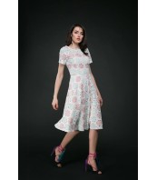 Oфициална рокля, цветна дантела, под коляното DIMOND