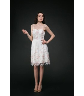 Къса официална рокля, бяла, дантела DEISY