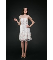 Къса официална рокля, бяла, дантела DEISY