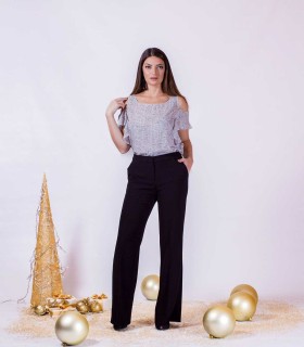 широк черен панталон NELSON