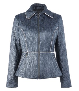 Тъмносиньо късо дамско яке с цип и релефен плат от ЕТЕРЕ