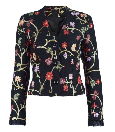 Уникално бродирано сако с черен основен цвят и флорални мотиви