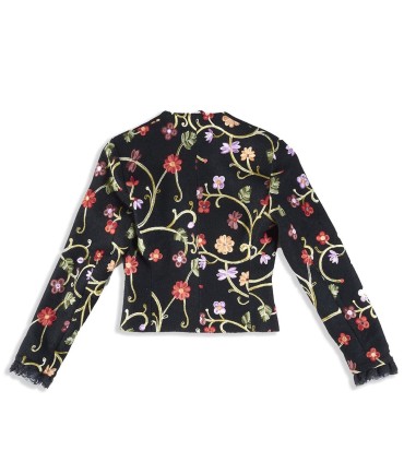 Уникално бродирано сако с черен основен цвят и флорални мотиви