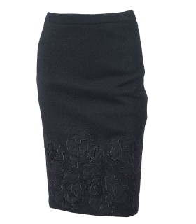 Черна дамска вълнена пола с бродерии до коляното