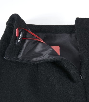 Черна дамска вълнена пола с бродерии до коляното