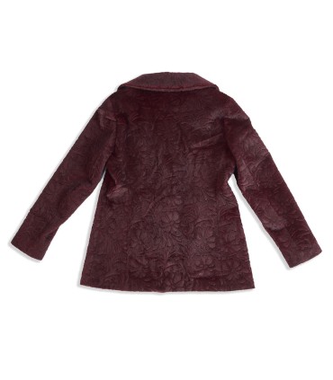 Късо дамско Пухкаво палто в як бордо цвят с колан от ЕТЕРЕ