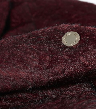 Късо дамско Пухкаво палто в як бордо цвят с колан от ЕТЕРЕ