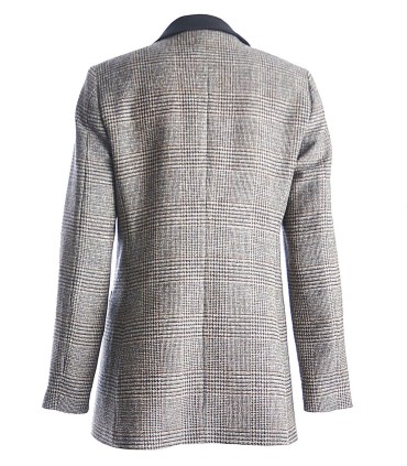 Карирано удължено сако от 100% вълна с оранжеви акценти