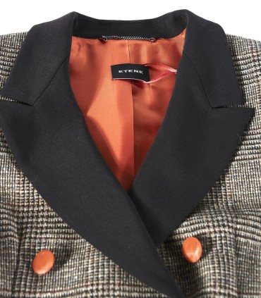 Карирано удължено сако от 100% вълна с оранжеви акценти