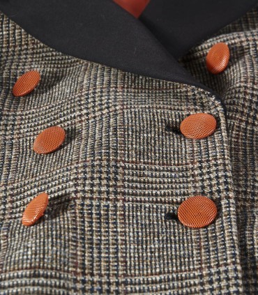 Карирано удължено сако от 100% вълна с оранжеви акценти