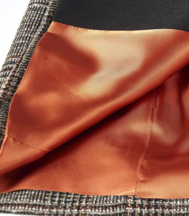 Карирано удължено сако от 100% вълна с оранжеви акценти