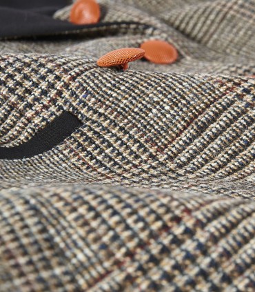 Карирано удължено сако от 100% вълна с оранжеви акценти