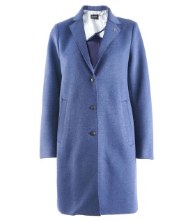 Дамско синьо дълго памучно яке тип манто с екстравагантна визия и стил