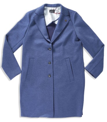 Дамско синьо дълго памучно яке тип манто с екстравагантна визия и стил