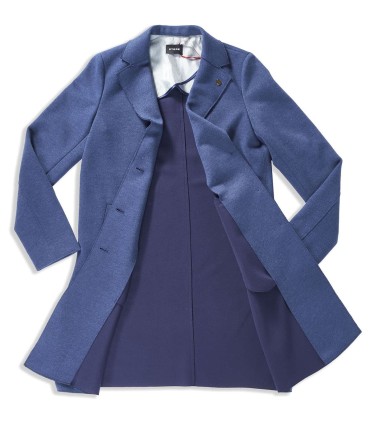 Дамско синьо дълго памучно яке тип манто с екстравагантна визия и стил