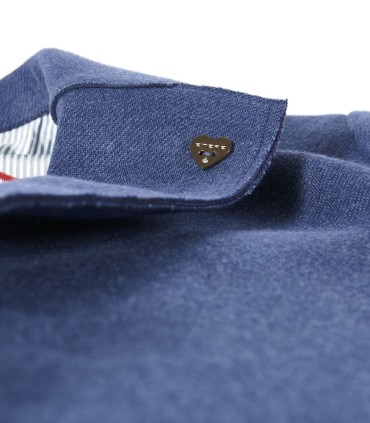 Дамско синьо дълго памучно яке тип манто с екстравагантна визия и стил