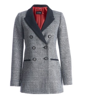 Дамско удължено карирано сако с червен хастар от ЕТЕРЕ