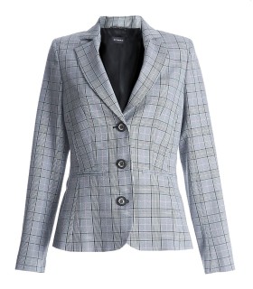 Карирано дамско сако в сиво и розова нишка с три копчета-бизнес сако