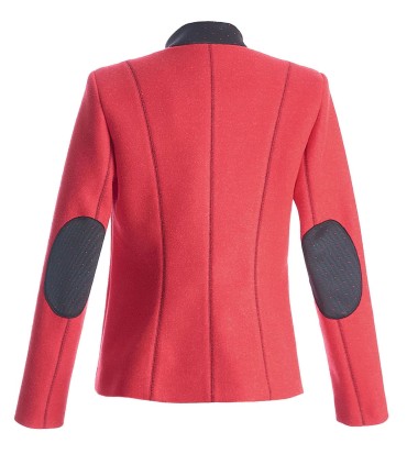 Дамско сако в червен цвят с заоблени ревери перфектно за костюм