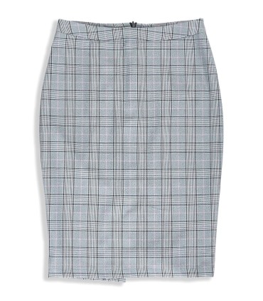 Къса дамска карирана пола с цепка отзад. Дължина над коляното.