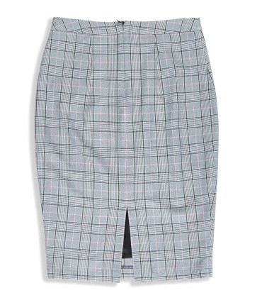 Къса дамска карирана пола с цепка отзад. Дължина над коляното.