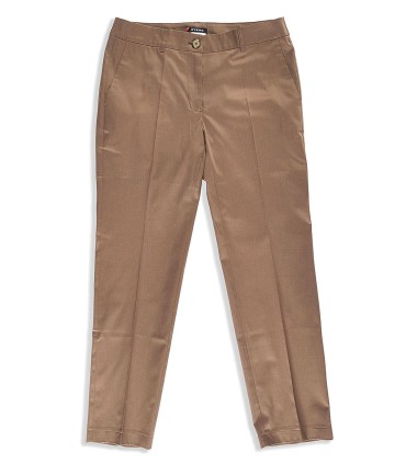 Дамски златисто-кафяв прав панталон с нормална талия.