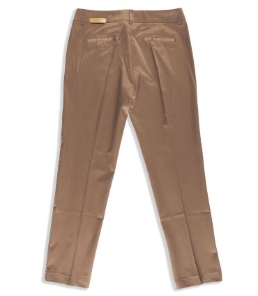 Дамски златисто-кафяв прав панталон с нормална талия.