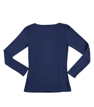 Дамска синя блуза с дълъг ръкав - дюсов цвят. Изчистена и елегантна.