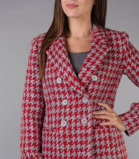 Удължено вълнено сако сиво и червено VISHY 10