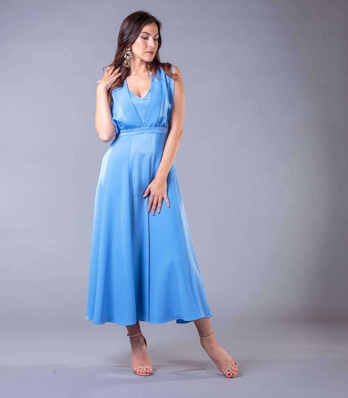 Елегантна синя рокля MAXI