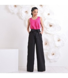 Елегантни ленени панталони Палацо с колан