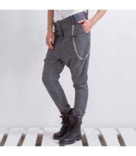 Сив панталон с ниско дъно и джобове Харем