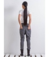 Сив панталон с ниско дъно и джобове Харем