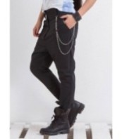 Черен панталон с ниско дъно и джобове Харем