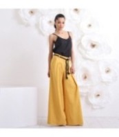 Ленени панталони Палацо в цвят горчица