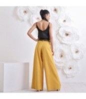 Ленени панталони Палацо в цвят горчица