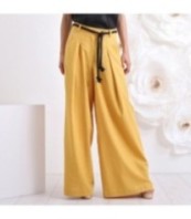 Ленени панталони Палацо в цвят горчица