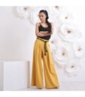 Ленени панталони Палацо в цвят горчица