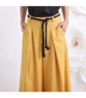 Ленени панталони Палацо в цвят горчица