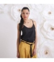 Ленени панталони Палацо в цвят горчица