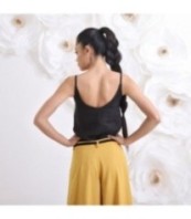 Ленени панталони Палацо в цвят горчица