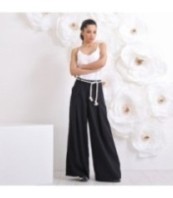 Черен ленен панталон Палацо