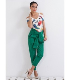 Ежедневни зелени панталони с висока талия