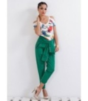 Ежедневни зелени панталони с висока талия