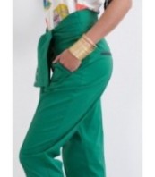 Ежедневни зелени панталони с висока талия