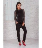 Дамски черни панталони с ниско дъно тип Харем