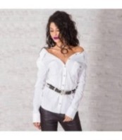 Бяла екстравагантна дамска риза с открит гръб