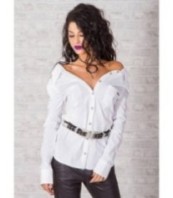 Бяла екстравагантна дамска риза с открит гръб