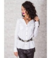 Бяла екстравагантна дамска риза с открит гръб