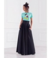 Черна макси пола с джобове и висока талия